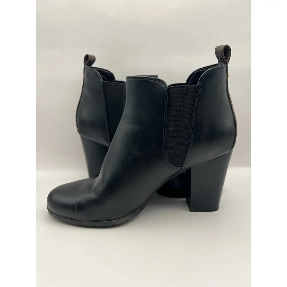 Michael Kors Evaline Heeled Black Leather Bootie Women Size 9.5